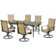 Hanover Brigantine 7-pc Aluminum Outdoor Dining Set with an Expandable Cast-Top Aluminum Table and 6-Swivel Rockers