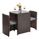 Black Frame 3-Piece Wicker Outdoor Dining Set w/ Gray Cushions