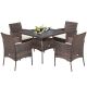 Costway 5-pc Wicker Patio Rattan Dining Furniture Set Armrest Sofa Chair Glass Table