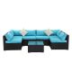 FOREST HOME Black 7-pc Rattan Polyethylene Resin Wicker Patio Conversation Set with Blue Cushions