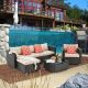 4-Piece Wicker Rattan Outdoor Sectional Sofa with Khaki Cushion and Storage Coffee Table for Garden, Lawn, Balcony