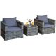 Costway 3-pc Patio Wicker Furniture Outdoor Bistro Set Cushioned Sofa Chair Glass Table Garden with Gray Cushions - GHM0437