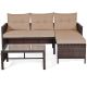 3-Pieces Rattan Outdoor Furniture Set Patio Couch Sofa Set w/ Coffee Table Yellowish Cushion