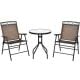 3-Pieces Wicker Conversation Set Pub Patio Outdoor Bistro Set w/ Folding Chairs Table
