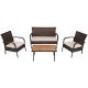 Rattan 4-Piece Wicker Patio Conversation Set Outdoor Furniture Set w/ Yellowish Cushion