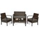 4-Pieces Rattan Wicker Patio Garden Outdoor Furniture Set w/ Brown Cushion