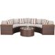 5-Piece Wicker Outdoor Half-Moon Sectional Sofa Set with Brown Cushions and Round Table