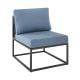 Welwick Designs Metal Armless Middle Outdoor Patio Modern Modular Sectional Chair w/ Blue Cushions