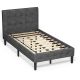 Costway Gray Twin Upholstered Bed Frame Button Tufted Headboard Mattress Foundation