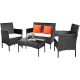Costway 4-pc Wicker Patio Conversation Set with White Cushions, Outdoor Rattan Furniture Set, Loveseat, Sofa Garden