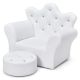 Costway White Faux Leather Upholstery Princess Kids Arm Chair Kids Sofa w/Ottoman