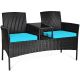 Costway Wicker Patio Rattan Conversation Set w/ Turquoise Cushions