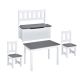 Costway 4PCS Rectangle Kids Wood Top Gray Activity Table and Chairs Set with Storage Bench Study Desk
