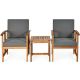 ANGELES HOME 3 Pieces Wood Patio Conversation Set w/ Gray Cushion