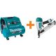 Makita Quiet Series 2Gallon 1 HP Oil-Free Electric Air Compressor w/ bonus Pneumatic 15-Gauge, 2-1/2 in. Angled Finish Nailer