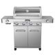 Monument Grills 4-Burner Propane Gas Grill in Stainless with Clear View Lid, LED Controls, Side and Sear Burners