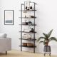 Nathan James - Theo Nutmeg Brown Wood 6-Shelf Tall Ladder Bookcase Wall Mount Bookshelf Matte Black Metal Frame