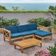 Noble House Alcove Teak Brown 5-pc Wood Patio Conversation Set with Dark Teal Cushions