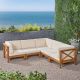 Noble House Brava Teak Brown 5-pc Wood Outdoor Sectional Set with Beige Cushions