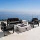 Noble House Cape Coral Grey 5-pc Metal Patio Fire Pit Set with Dark Grey Cushions - 20021
