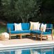 Noble House Lilian Teak Finish 5-pc Wood Outdoor Sectional Set with Blue Cushions