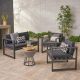 Noble House Navan Silver 3-Piece Metal Patio Conversation Set with Dark Gray Cushions