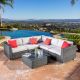 Noble House Santa Rosa Grey 6 pc. Wicker Outdoor Sectional Set w/ Silver Gray Cushions