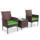 Pyramid Home Decor Alvino 3-pc Wicker Rattan Outdoor Patio Bistro Set, Chairs with Thick Green Cushion and Glass Top Coffee Table