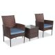 Pyramid Home Decor Alvino 3-pc Wicker Rattan Outdoor Patio Bistro Set, Chairs with Thick Grey Cushion and Glass Top Coffee Table