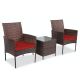 Pyramid Home Decor Alvino 3-Piece Galvanized Steel Frame Outdoor Patio Bistro Set, Chairs w/ Thick Red Cushion and Glass Top Coffee Table