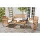 Safavieh Carson Teak Brown 4-pc Wood Patio Conversation Set with Beige Cushions