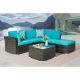 Sonkuki 4-Pieces Rattan Wicker Outdoor Sofa Set Patio Conversation Furniture with Lake Blue Cushions and Coffee Table