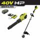 RYOBI 40V HP Brushless 600 CFM 155 MPH Cordless Leaf Blower and Carbon Fiber String Trimmer w/ 4.0 Ah Battery and Charger