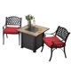 Nuu Garden 3-Piece Fire Pit Table Seating Set Aluminum Conversation Set with Red Cushions