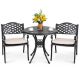 Nuu Garden 3-Piece Black Cast Aluminum Patio Round Outdoor Bistro Set with Beige Cushions