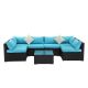 Black 7-Piece Wicker Outdoor Dining Set w/ Blue Cushion