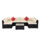 Black 7-Piece Wicker Outdoor Dining Set w/ White Cushion