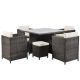 9-Pieces Wicker Outdoor Sectional Set with White Cushions