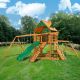 Gorilla Playsets DIY Frontier Wooden Outdoor Playground Set with Slide, Rock Wall, Climbing Ramp, Tire Swing, and Playground Equipment