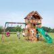 Backyard Discovery Highlander Outdoor Kid's Playground Set PlaySet w/ Multi-level Clubhouse, Rockwall, Swing Set, and Green Wave Slide
