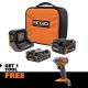 RIDGID 18V MAX Output 4.0 Ah 2.0 Ah Batteries and Charger with FREE 18V Brushless Cordless 4-Mode Impact Driver