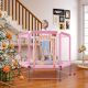 Tunearary 55 in. Outdoor Park Pink Kids Mini Trampoline with Safety Enclosure and Ocean Balls