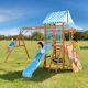 Teamson Kids Laguna Wooden Playset with Belt and Web Swing Slide and Climbing Wall