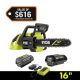RYOBI 40V HP Brushless 16 in. Battery Chainsaw with 4.0 Ah Battery, 4.0 Ah Lithium-Ion High Performance EDGE Battery & Charger