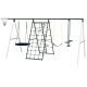 Bon Furni Metal Outdoor Swing Playset with Climbing Steps and Net, Saucer Swing