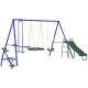 5-In-1 Blue Steel Outdoor Playset with Saucer Swing, Slide, Seesaw, Glider