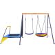 Steel Frame Outdoor Playset with Trampoline and Saucer Swing, 1 Set, Supports 440lbs, Meets CPSC Standards
