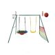 Stainless Steel Outdoor Playset with Saucer Swing, 3-in-1 Baby Swing, Basketball Hoop and Soccer Goal, 1 Set
