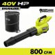 RYOBI 40V HP Brushless 800 CFM Whisper Series Blower with Lawn and Leaf Bag RY40HPLB01B-AC04313