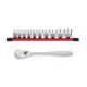 Milwaukee 3/8 in. SAE Low Profile 6-Point Sockets with FOUR FLAT Sides and 3/8 in. Drive Ratchet (11-Piece) 48-22-9403-48-22-9038